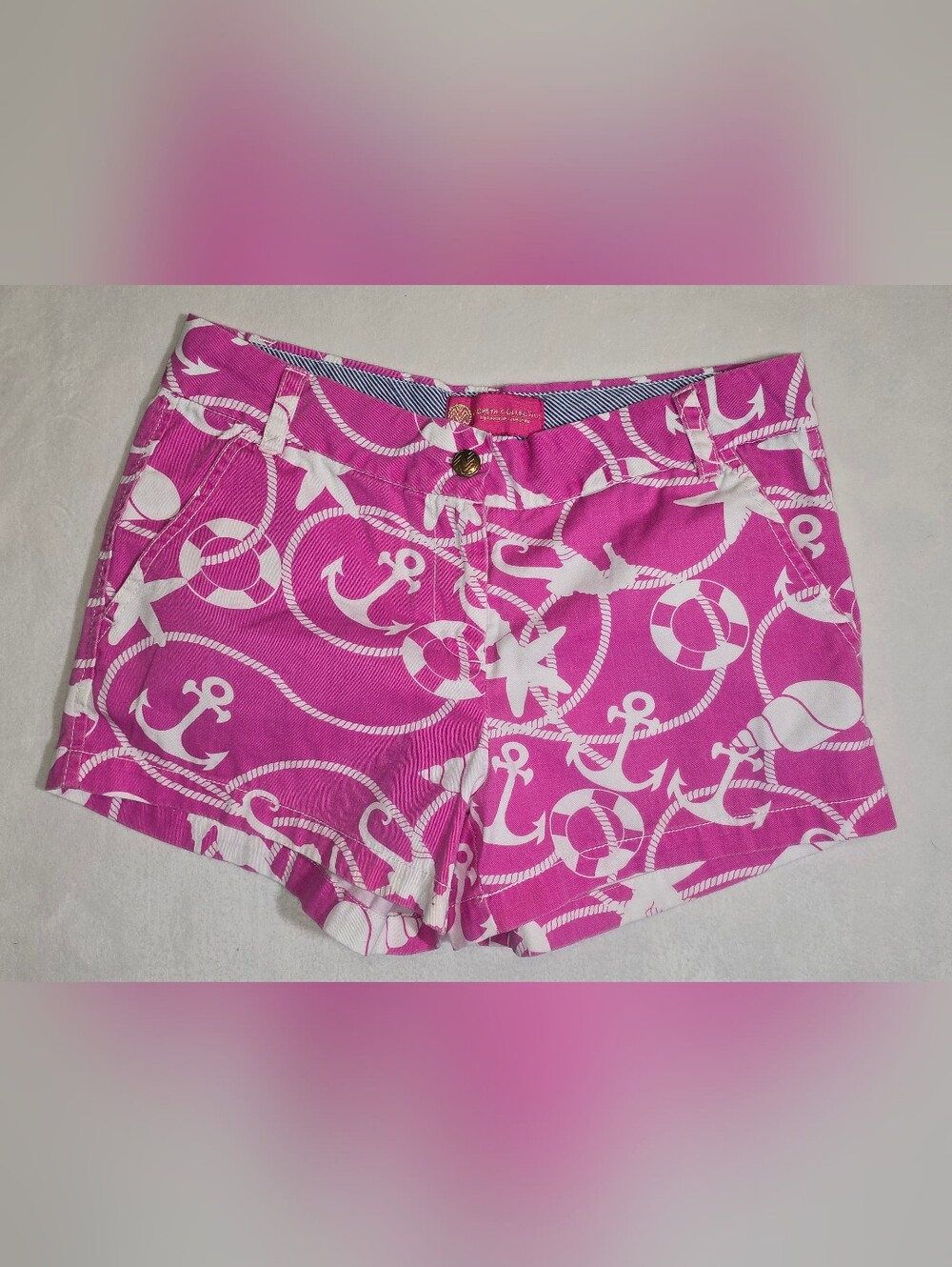 Macbeth Collection by Margaret Josephs Hot Pink Nautical Print Jean Shorts
